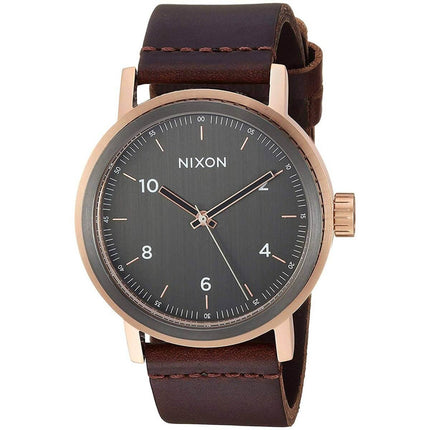Nixon Men's Quartz Watch - Stark Leather Gunmetal Dial Brown Strap | A11942001 ,