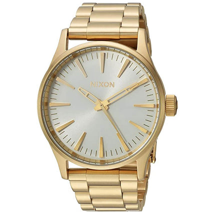 Nixon Men's Quartz Watch - The Sentry Silver Tone Dial Yellow Gold Bracelet | A4502443 ,