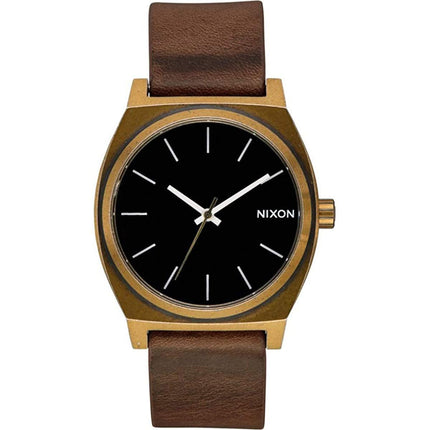 Nixon Men's Quartz Watch - Time Teller Brown Leather Strap YG Steel Case | A0453053 ,