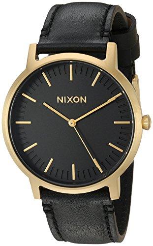 Nixon Men's Strap Watch - Porter Leather Japanese Quartz Black Leather | A1058513 ,