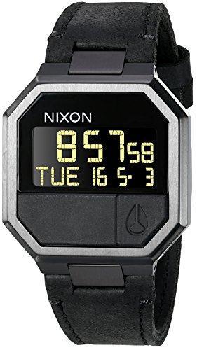 Nixon Men's Strap Watch - Re-Run Leather Digital Dial Black Leather | A944001 ,