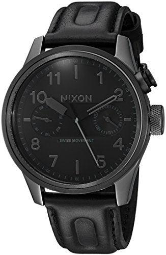 Nixon Men's Strap Watch - Safari Deluxe Leather Black Dial Quartz | A977680 ,