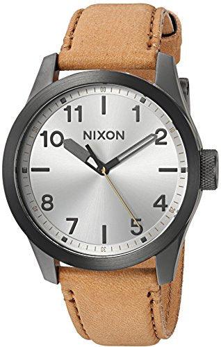 Nixon Men's Strap Watch - Safari Leather Silver Dial Brown Leather | A9752741 ,