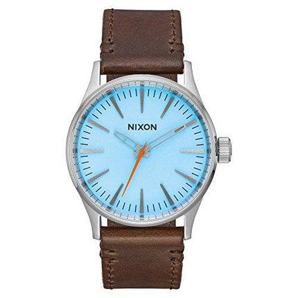 Nixon Men's Strap Watch - Sentry 38 Leather Sky Blue Dial Brown Leather | A3772547 ,