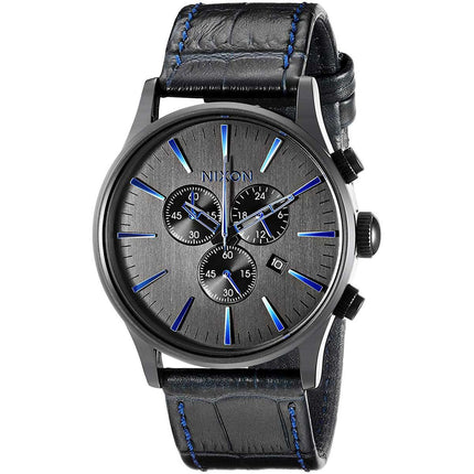 Nixon Men's Strap Watch - Sentry Chrono Leather Black Dial | A4052153 ,