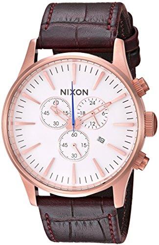 Nixon Men's Strap Watch - Sentry Chrono Leather White Dial | A4052459 ,