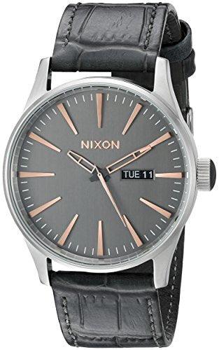 Nixon Men's Strap Watch - Sentry Leather Japanese Quartz Grey Leather | A1052145 ,