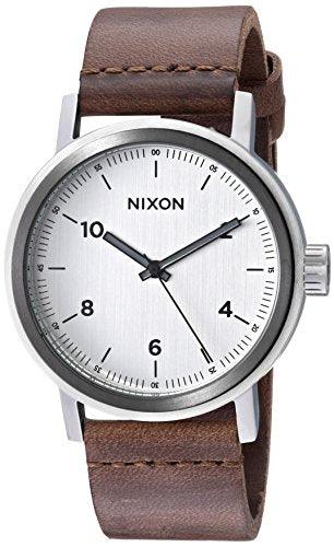 Nixon Men's Strap Watch - Stark Leather Japanese Quartz Silver Dial Brown | A11942092 ,