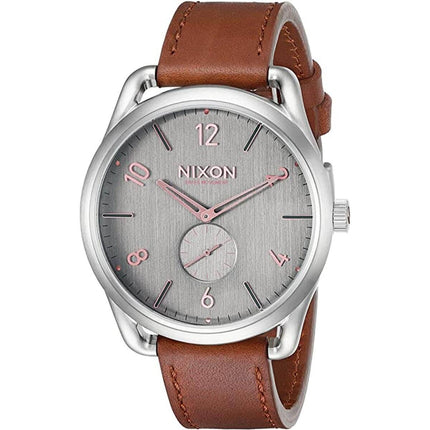 Nixon Men's Watch - C45 Grey Dial Silver Tone Case Brown Leather Strap | A4652064 ,