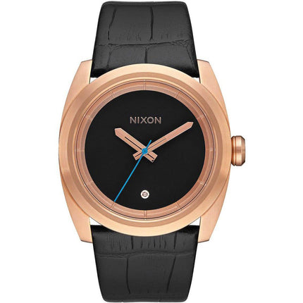 Nixon Men's Watch - Kingpin Black Dial Rose Gold Tone Case Leather Strap | A9562247 ,