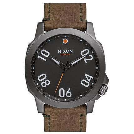 Nixon Men's Watch - Ranger Black Dial Gunmetal Case Brown Leather Strap | A4662072 ,