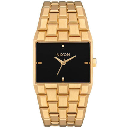 Nixon Quartz Watch - Ticket Black Dial Yellow Gold Steel Bracelet | A1262510 ,