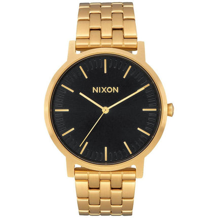 Nixon Unisex Quartz Watch - Porter Black Dial Yellow Gold Bracelet | A10572042 ,