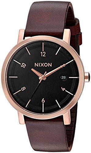 Nixon Unisex Strap Watch - Unisex Rollo 38 Black Dial Brown Leather | A9841098 ,