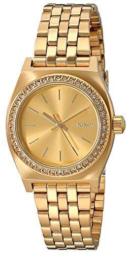 Nixon Women's Bracelet Watch - Small Time Teller Quartz Gold Dial Gold | A3991520 ,