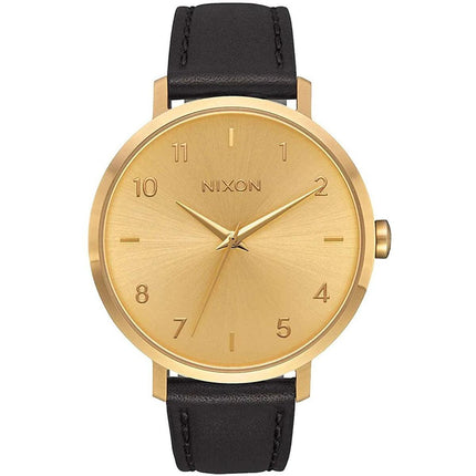 Nixon Women's Japanese Quartz Watch - Arrow Gold Dial Black Leather Strap | A1091510 ,