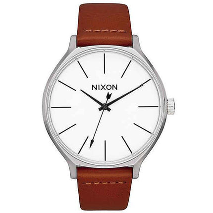 Nixon Women's Japanese Quartz Watch - The Clique White Dial Leather Strap | A12501113 ,