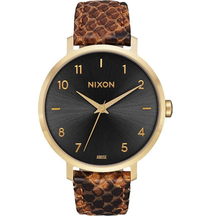 Nixon Women's Quartz Watch - Arrow Black Dial Brown Leather Snake Strap | A10912891 ,