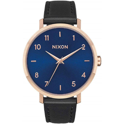 Nixon Women's Quartz Watch - Arrow Blue Dial Black Leather Strap SS Case | A10912763 ,