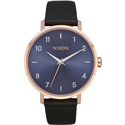 Nixon Women's Quartz Watch - Arrow Blue Dial Leather Strap Rose SS Case | A10913005 ,