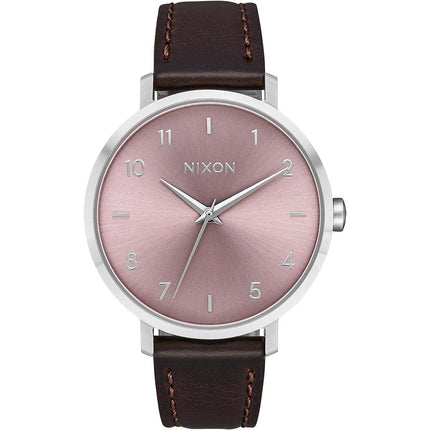 Nixon Women's Quartz Watch - Arrow Pink Dial Brown Strap Silver SS Case | A10912878 ,