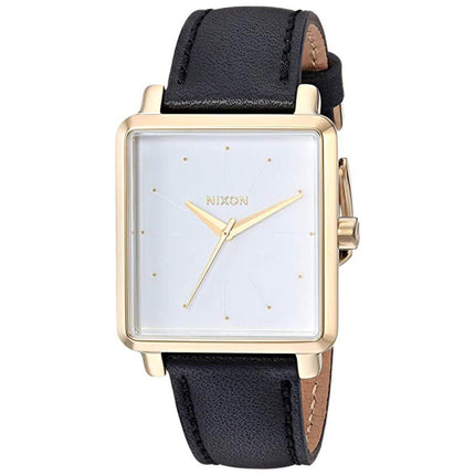 Nixon Women's Quartz Watch - K Squared White Dial Black Leather Strap | A4721964 ,