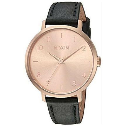 Nixon Women's Strap Watch - Arrow Leather Quartz Rose Gold Dial Black | A10911098 ,