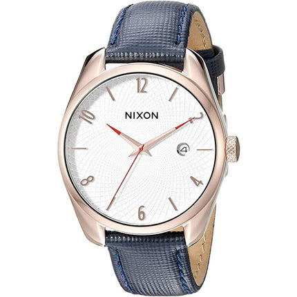 Nixon Women's Watch - Bullet Rose Gold Case White Dial Blue Leather Strap | A4732160 ,