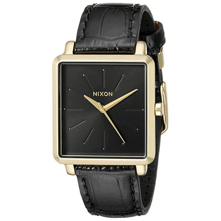 Nixon Women's Watch - K Squared Yellow Gold Case Black Dial Leather Strap | A4722022 ,