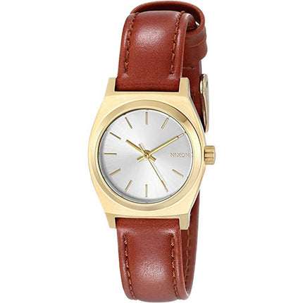 Nixon Women's Watch - Small Time Teller Silver Tone Dial Brown Strap | A5091976 ,