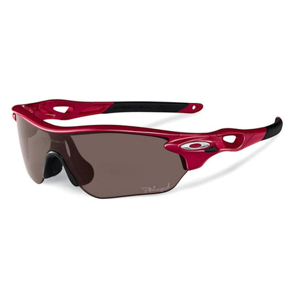 Oakley OO9183-03 Clear Grey Polarized Lens Radarlock Edge Goupie Red Plastic Frame Women's Sunglasses ,