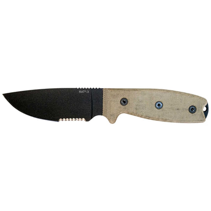 Ontario Knife Company Knife - RAT-3 Serrated Edge Fixed Carbon Steel Blade | OKC8666 ,