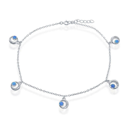 Women's Anklet - Sterling Silver Blue Opal Crescent Moon | R-9239 ,