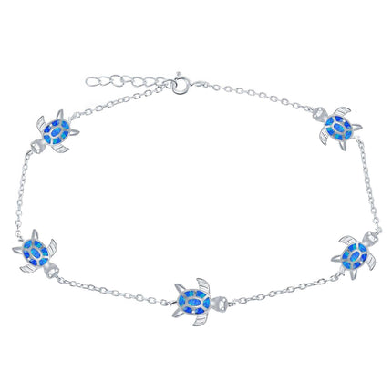 Women's Anklet - Sterling Silver Material Blue Inlay Opal Turtle | R-9233 ,