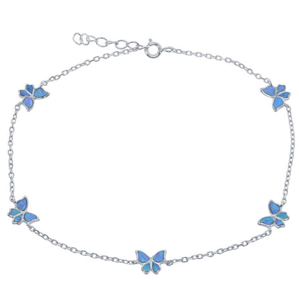 Women's Anklet - Sterling Silver Material Blue Opal Butterfly Design | R-9237 ,
