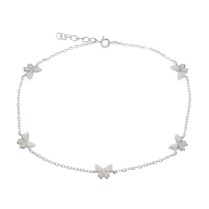 Women's Anklet - Sterling Silver White Opal Butterfly | R-9238 ,