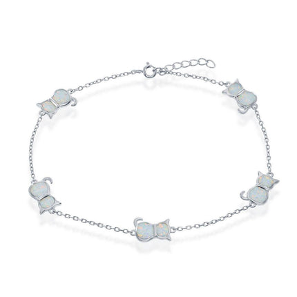 Women's Anklet - Sterling Silver White Opal Cat | R-9236 ,