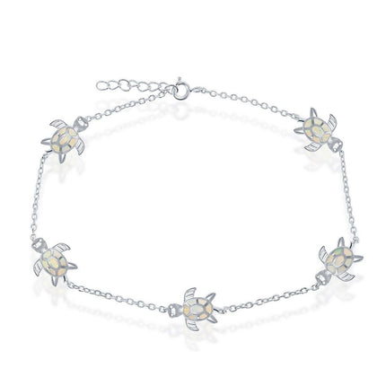 Women's Anklet - Sterling Silver White Opal Turtle | R-9234 ,