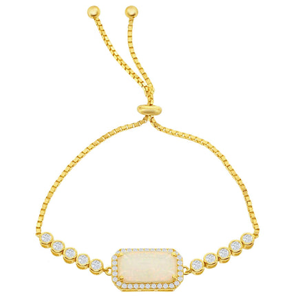 Opalata Women's Bracelet - Gold Tone White Opal with CZ Adjustable Bolo | T-7691-GP ,