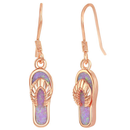 Women's Earrings - Rose Gold Plated SS Pink Inlay Opal Flip-Flop | D-6742 ,