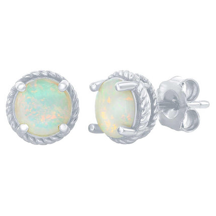 Opalata Women's Earrings - Sterling 9mm White Opal Rope Design Border Stud | D-8107 ,