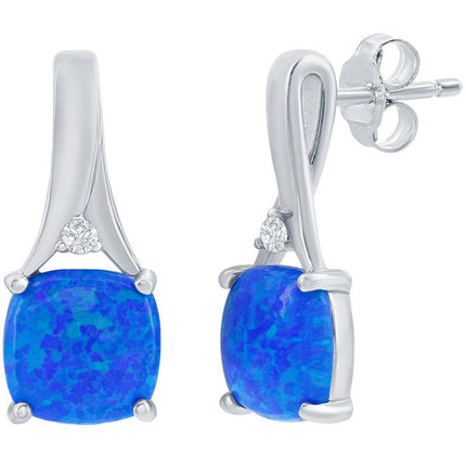 Opalata Women's Earrings - Sterling Silver Blue Opal and White CZ Post Back | D-7930 ,