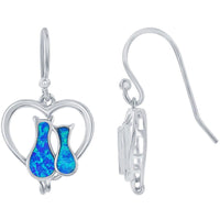 Opalata Women's Earrings - Sterling Silver Blue Opal Cats in a Heart Shape | D-7937 ,