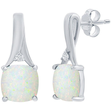 Women's Earrings - Sterling Silver Opal and CZ Post Back Closure | D-8177 ,