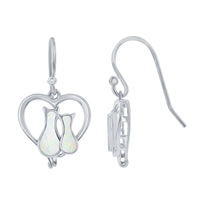 Women's Earrings - Sterling Silver Opal Cats in a Heart Post Back | D-8174 ,