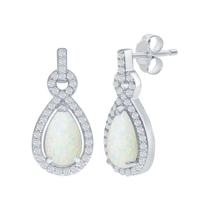 Opalata Women's Earrings - Sterling Silver Opal Pearshaped with CZ Border | D-8172 ,