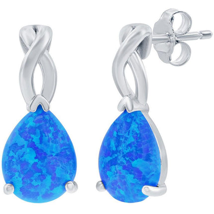 Opalata Women's Earrings - Sterling Silver Pear Shaped Blue Opal Post Back | D-7932 ,