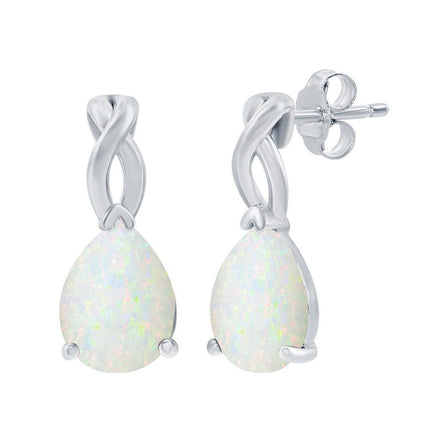 Women's Earrings - Sterling Silver Pear Shaped White Opal Post Back | D-8176 ,