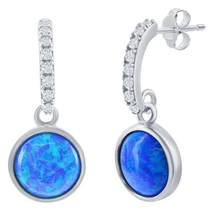 Opalata Women's Earrings - Sterling Silver Round Blue Opal with CZ | D-7936 ,