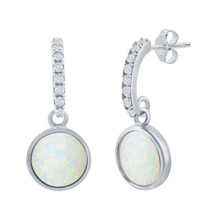 Opalata Women's Earrings - Sterling Silver Round White Opal with CZ Stone | D-8173 ,